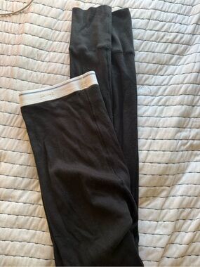 Skims Black Ribbed Leggings with White Waistband